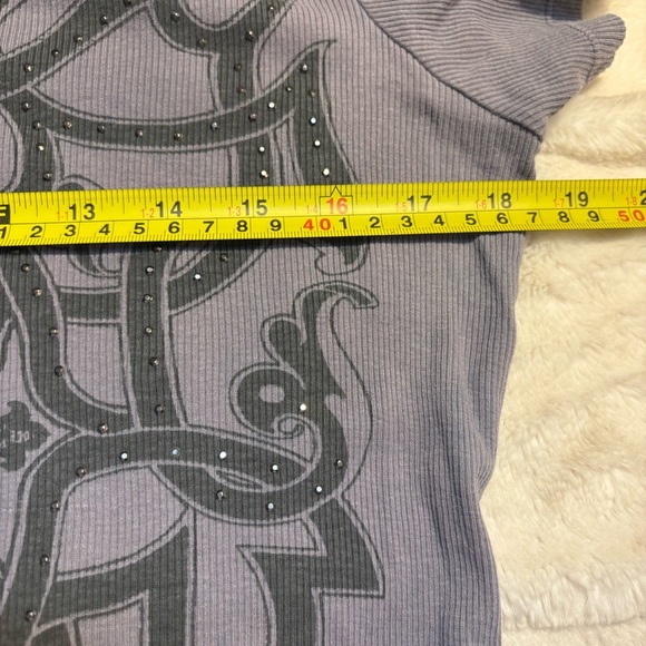 Skinny Minnie Top Large Charcoal Patterned Short-Sleeve Ribbed 100% Cotton Beads - Picture 13 of 14